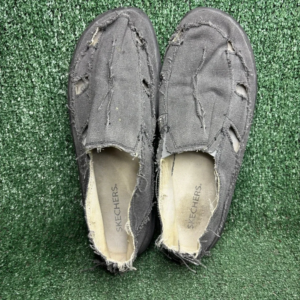 Skechers 63310 Canvas Distressed Frayed Beach Casual Slip On Shoe Black Mens 12